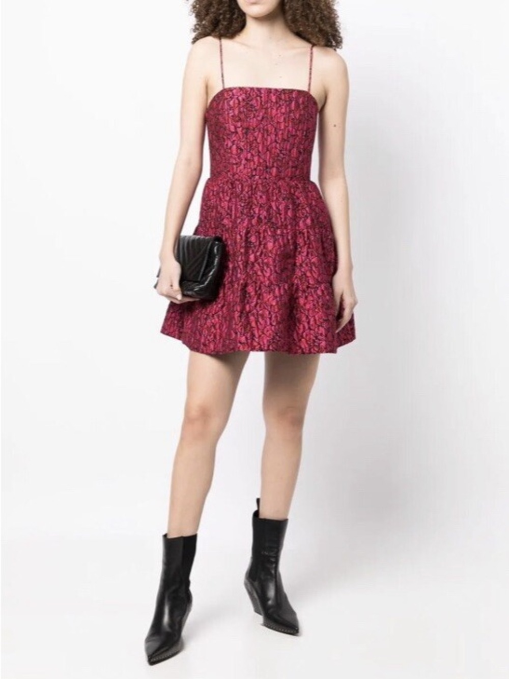 Alice + Olivia Fitted Raspberry-Print Spaghetti-Strap Mini Dress